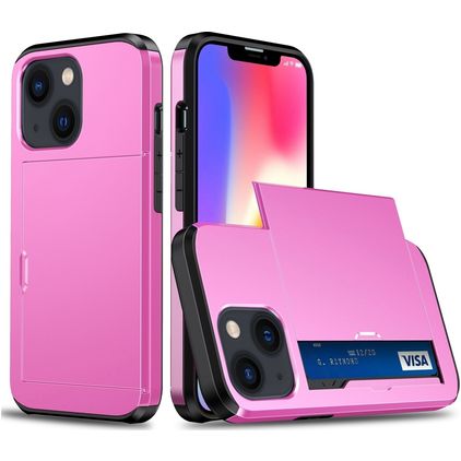 Mobigear Card Coque iPhone 15 Plus Coque arrière Rigide Anti-Chocs avec Porte-Cartes - Rose