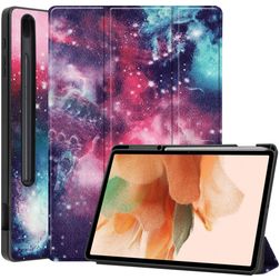 Mobigear Tri-Fold Gel Samsung Galaxy Tab S7 FE TPU / Similicuir Étui + Porte-stylet - Milky Way