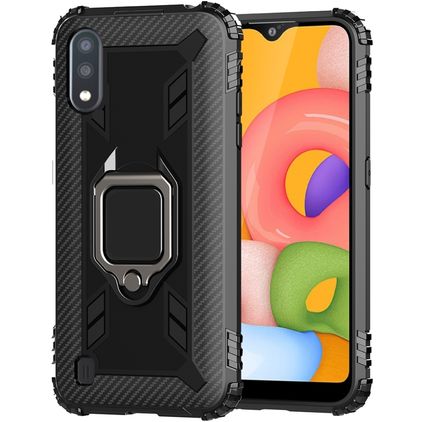 Mobigear Armor Ring Coque Samsung Galaxy A01 Coque arrière en TPU Souple Anti-Chocs avec Anneau-Support - Noir