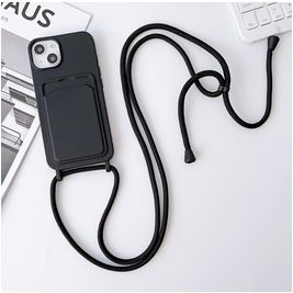 Mobigear Lanyard Card iPhone 15 Coque avec cordon en Silicone et Porte-Cartes - Noir Mobigear Lanyard Card iPhone 15 Coque avec cordon en Silicone et Porte-Cartes - Noir