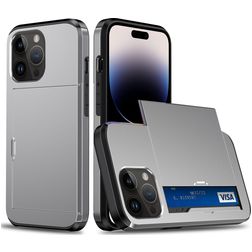 Mobigear Card Coque iPhone 15 Pro Coque arrière Rigide Anti-Chocs avec Porte-Cartes - Gris