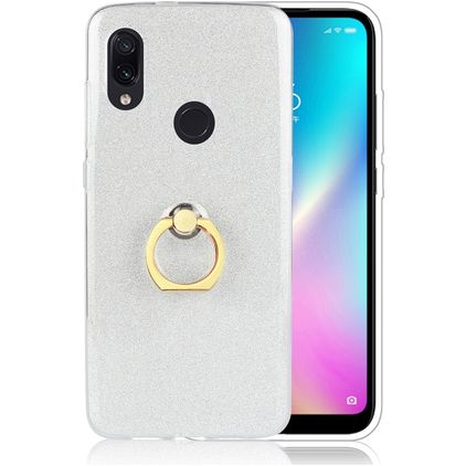 Mobigear Glitter Ring Xiaomi Redmi 7 TPU souple Coque arrière avec bague de maintien - Argent