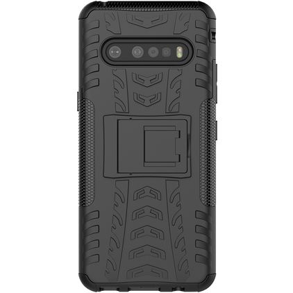 Mobigear Tire Coque LG V60 ThinQ Coque arrière Rigide Anti-Chocs avec Support Amovible - Noir